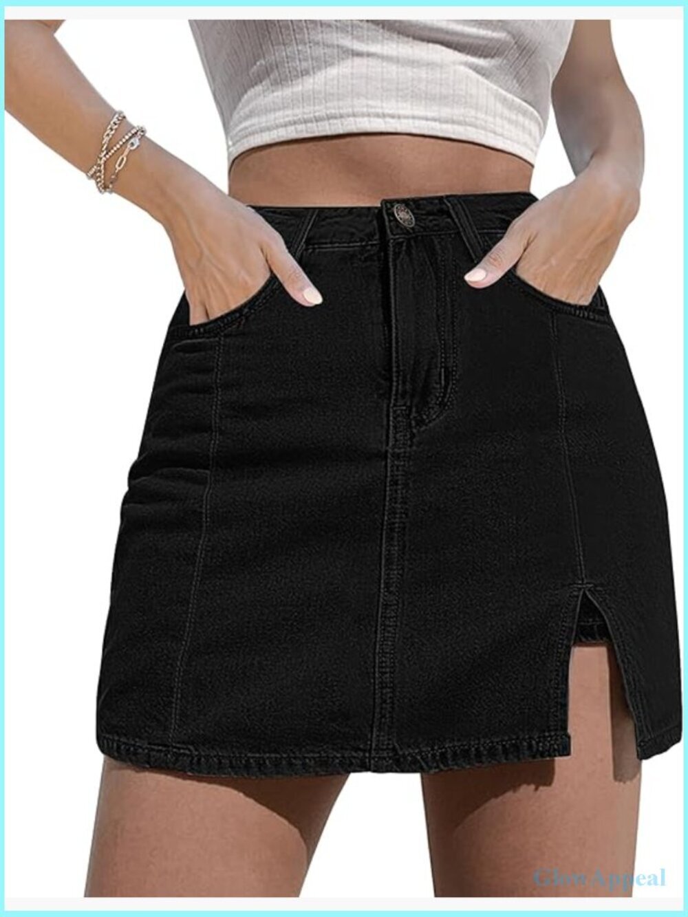 High Waisted Denim Skort with Side Slit and Pockets